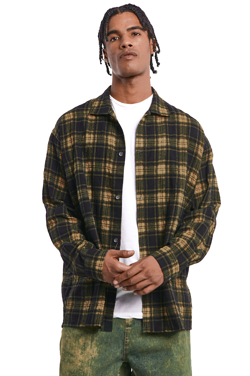 BLACKxYELLOW PLAID PATTERNED SHIRT