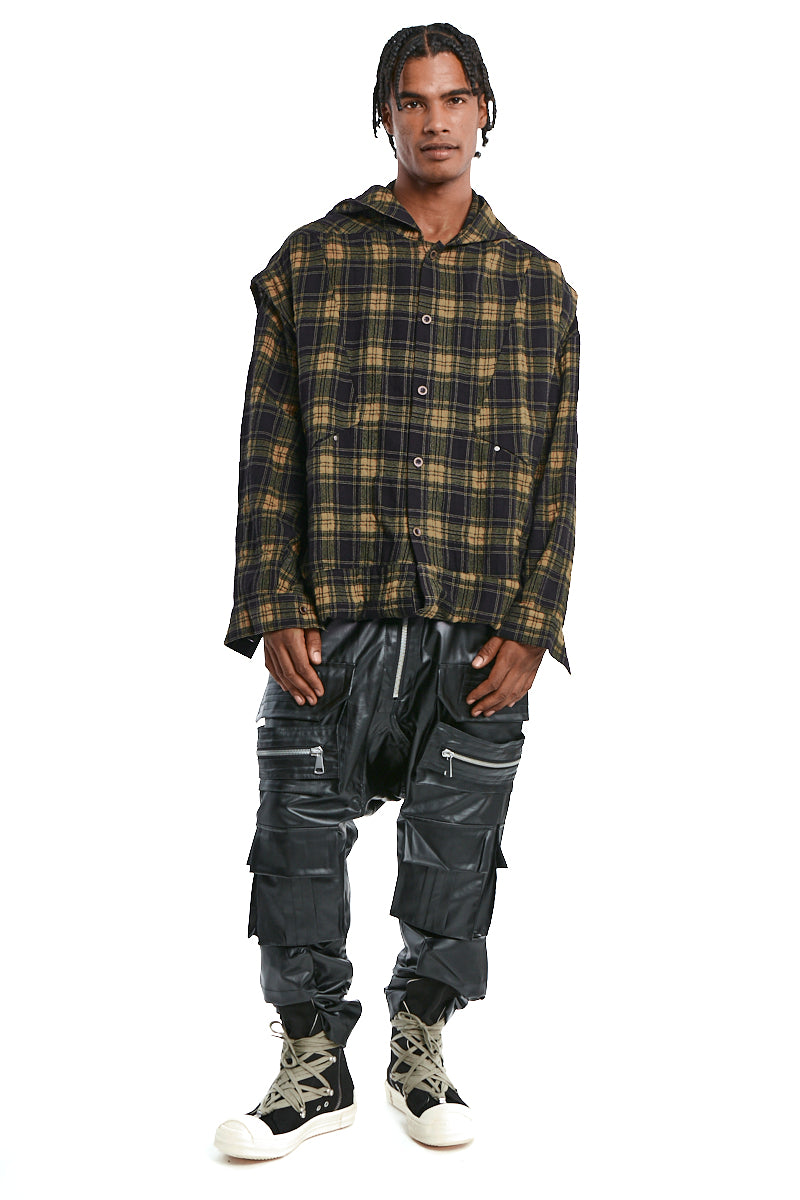BLACKxYELLOW LAYARED PLAID PATTERNED SHIRT