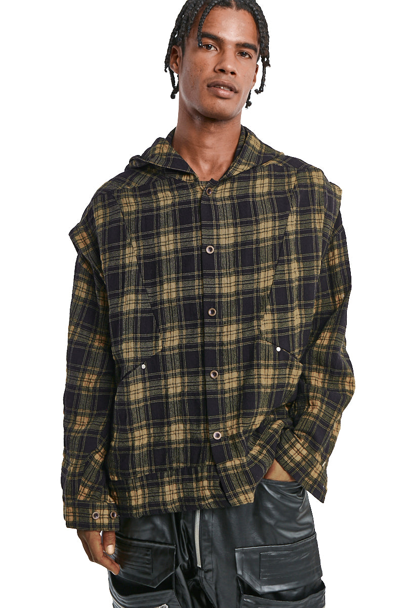 BLACKxYELLOW LAYARED PLAID PATTERNED SHIRT