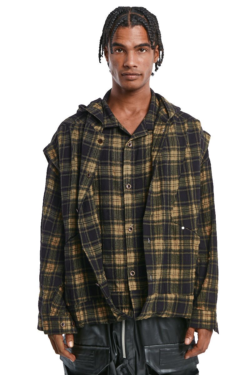 BLACKxYELLOW LAYARED PLAID PATTERNED SHIRT