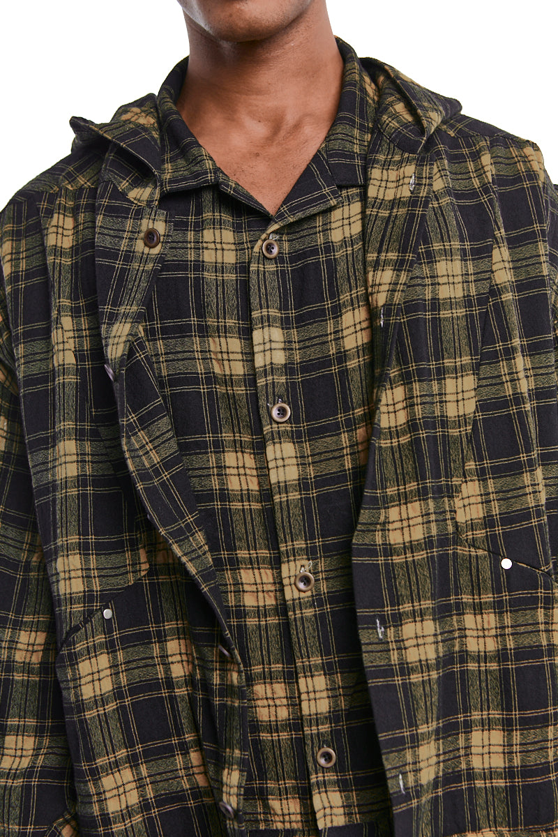 BLACKxYELLOW LAYARED PLAID PATTERNED SHIRT