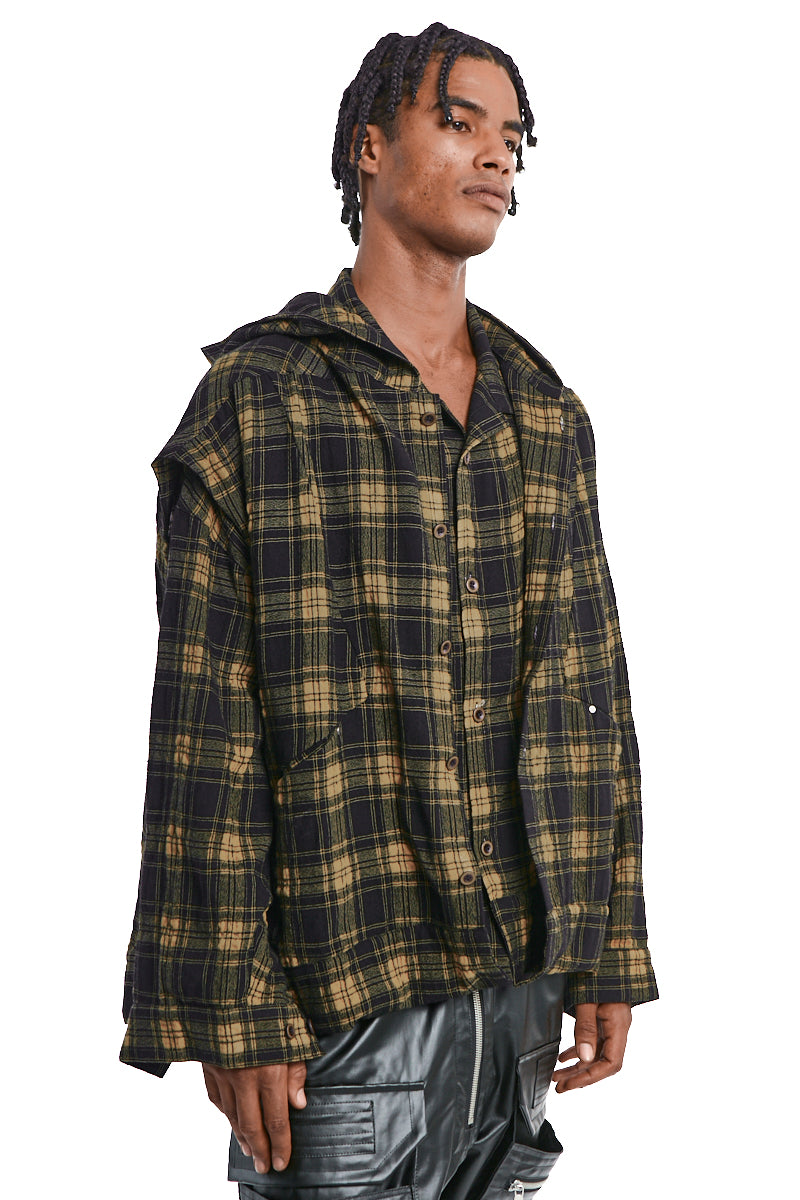 BLACKxYELLOW LAYARED PLAID PATTERNED SHIRT