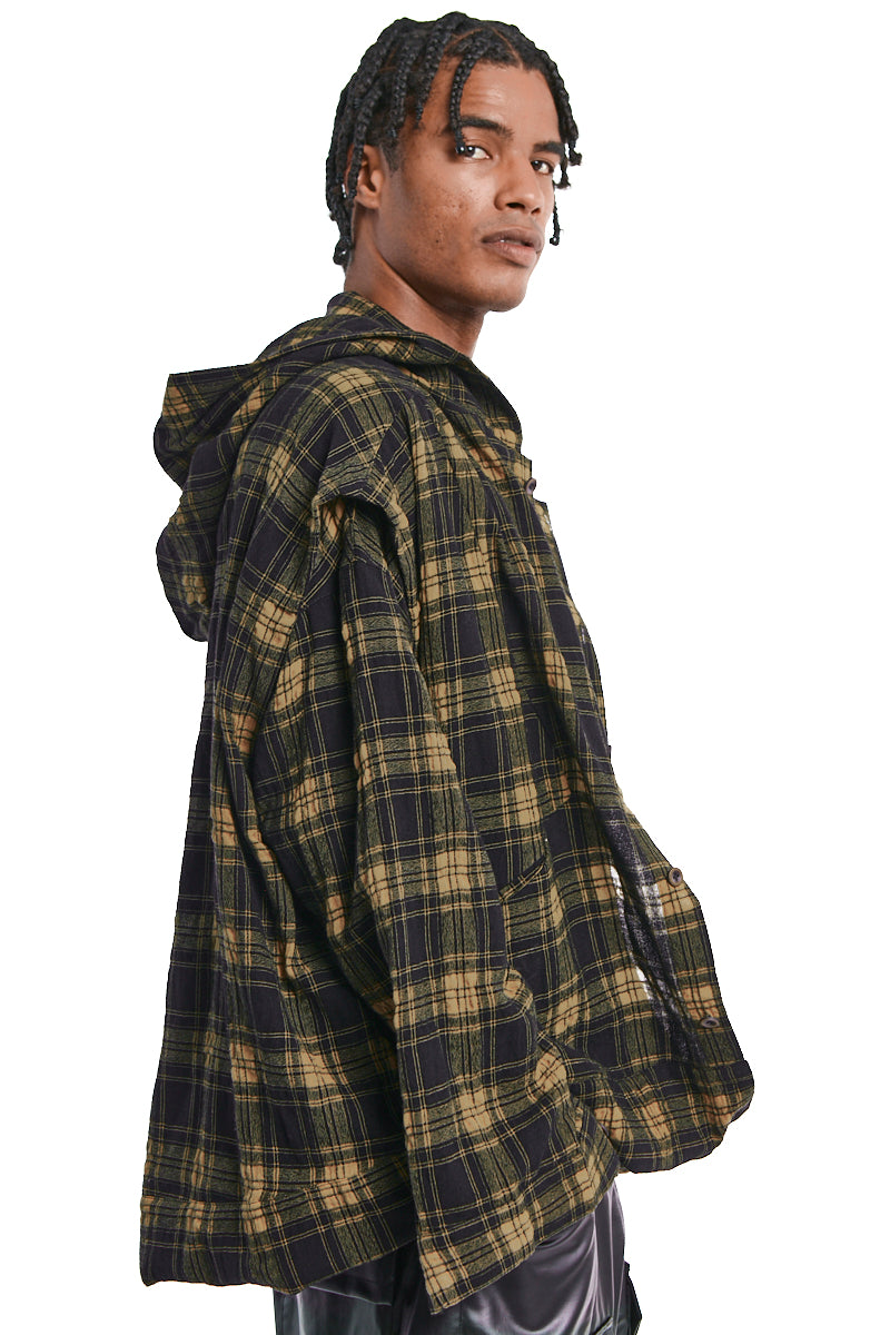 BLACKxYELLOW LAYARED PLAID PATTERNED SHIRT