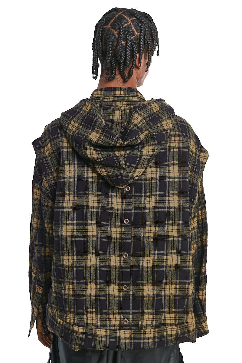 BLACKxYELLOW LAYARED PLAID PATTERNED SHIRT