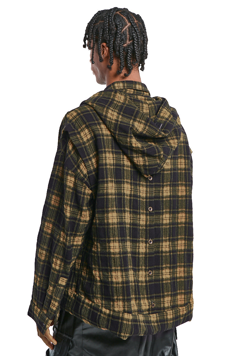 BLACKxYELLOW LAYARED PLAID PATTERNED SHIRT