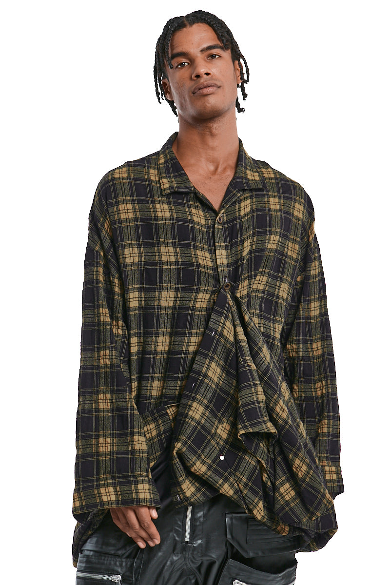 BLACKxYELLOW LAYARED PLAID PATTERNED SHIRT
