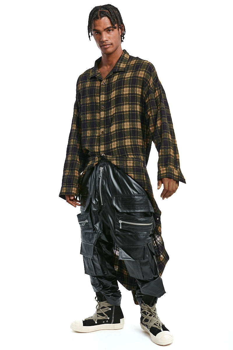 BLACKxYELLOW LAYARED PLAID PATTERNED SHIRT
