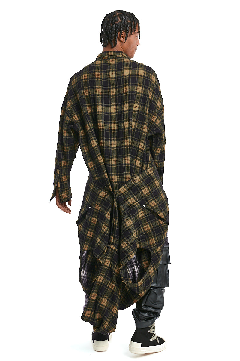 BLACKxYELLOW LAYARED PLAID PATTERNED SHIRT