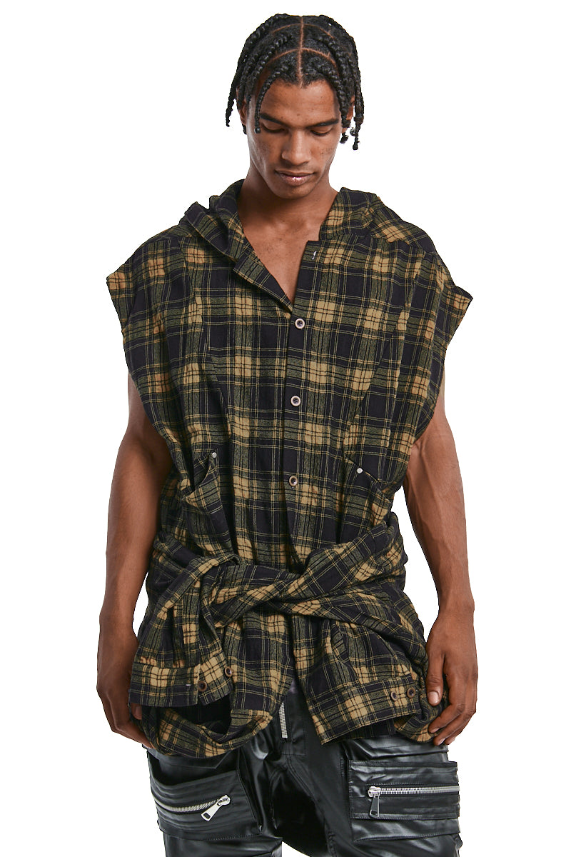 BLACKxYELLOW LAYARED PLAID PATTERNED SHIRT
