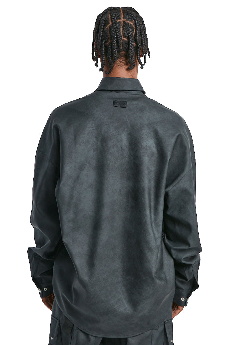SMOKEBLACK VEGAN LEATHER COCOON SHIRT