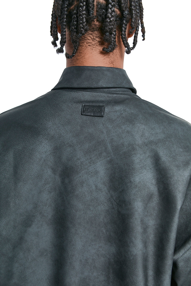 SMOKEBLACK VEGAN LEATHER COCOON SHIRT