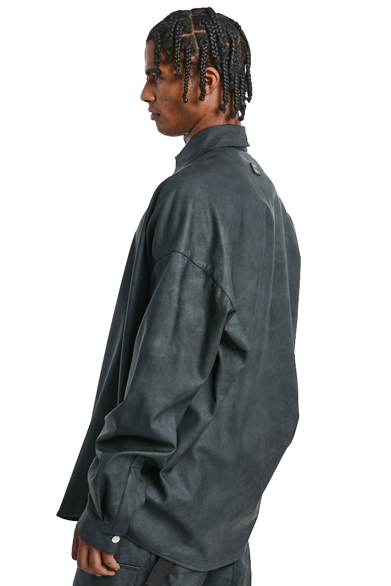 SMOKEBLACK VEGAN LEATHER COCOON SHIRT