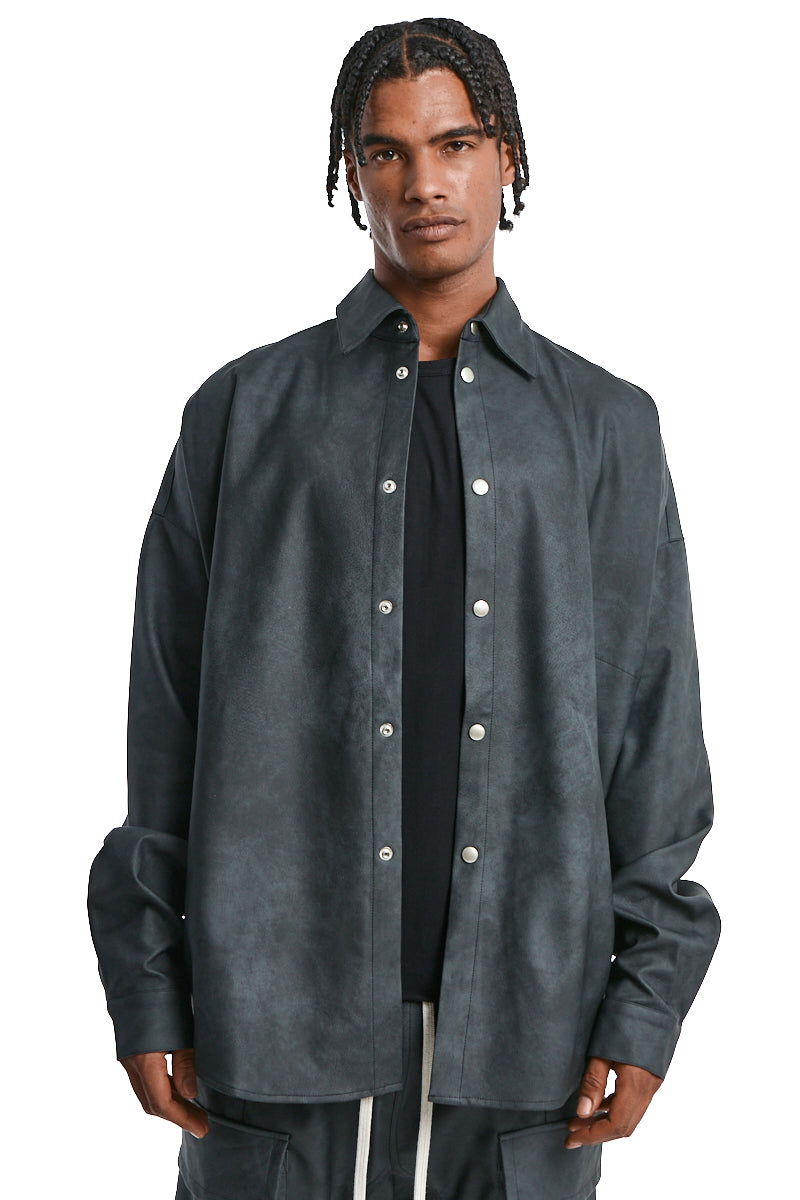 SMOKEBLACK VEGAN LEATHER COCOON SHIRT