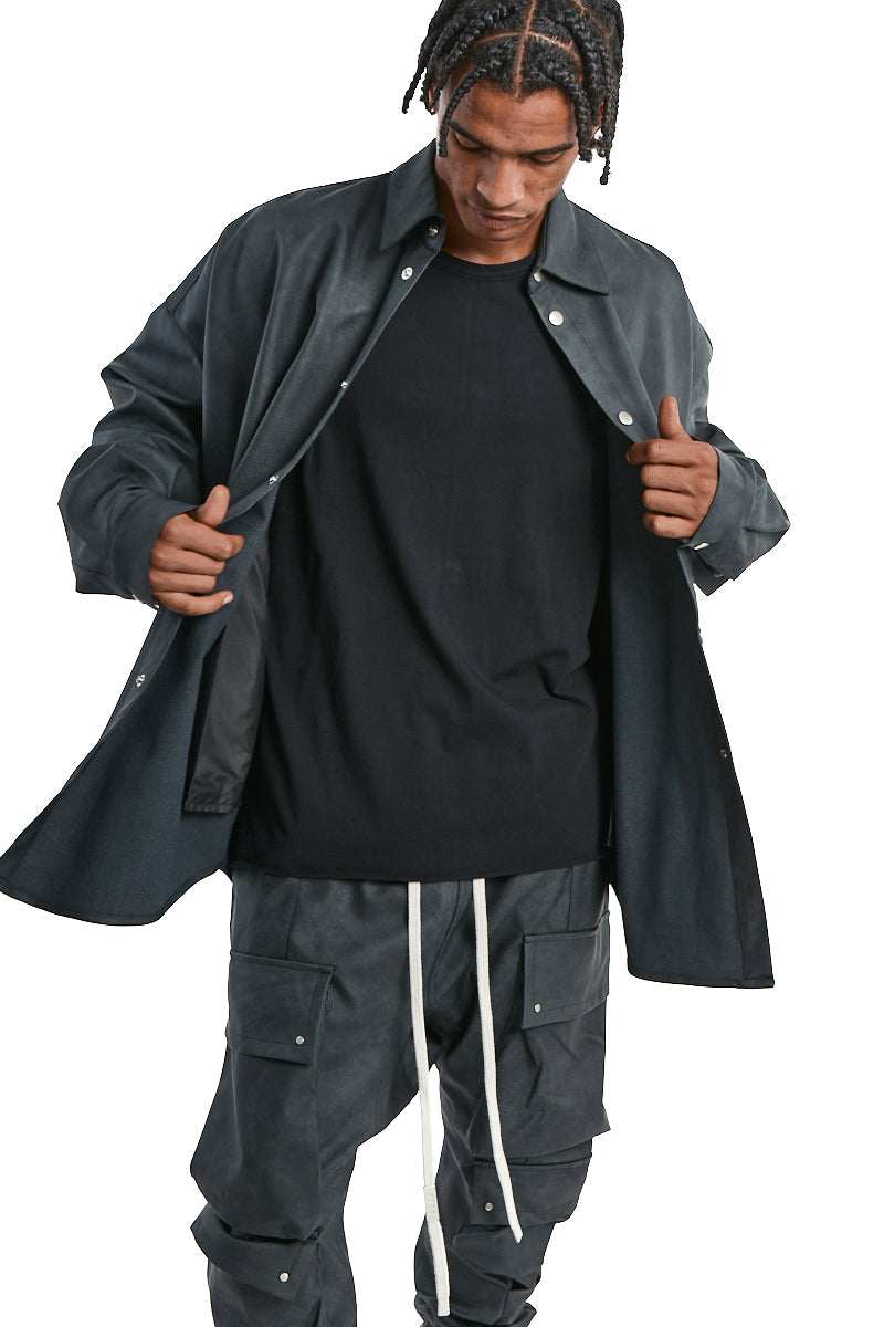 SMOKEBLACK VEGAN LEATHER COCOON SHIRT