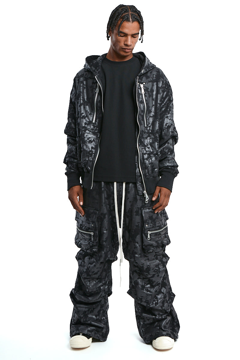 BLACK SWEAT ZIP HOODIE BLOUSON