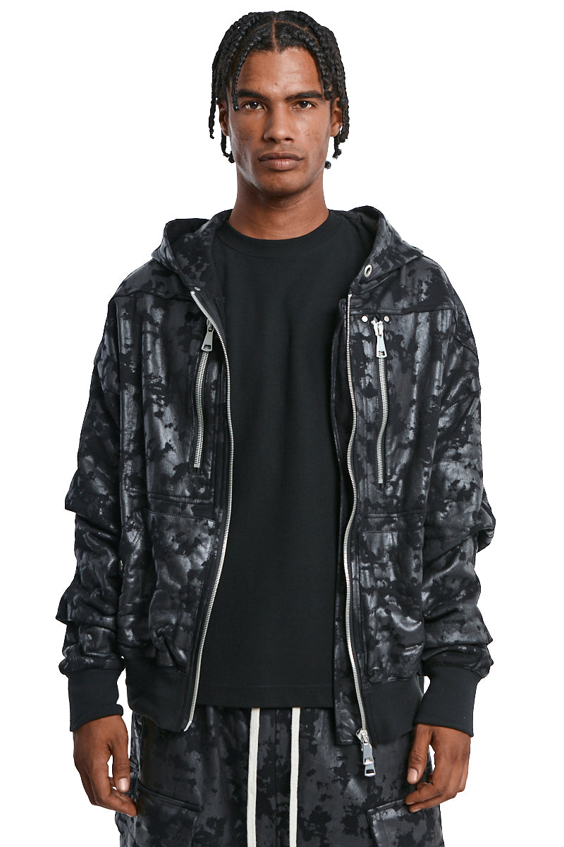 BLACK SWEAT ZIP HOODIE BLOUSON