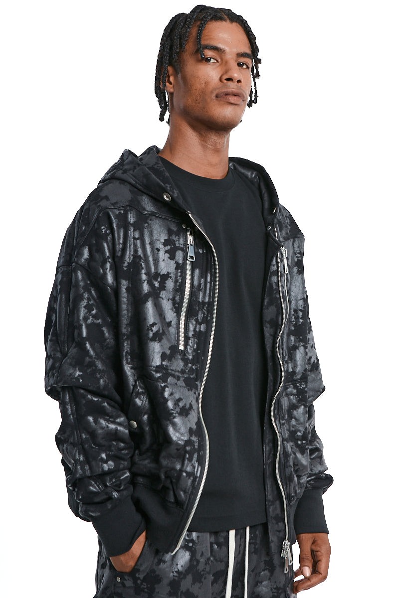 BLACK SWEAT ZIP HOODIE BLOUSON