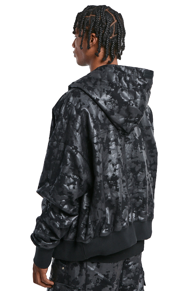 BLACK SWEAT ZIP HOODIE BLOUSON