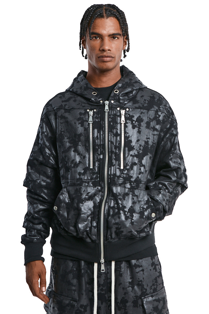BLACK SWEAT ZIP HOODIE BLOUSON
