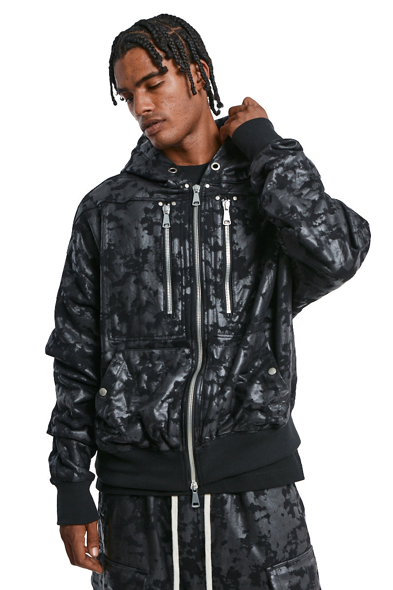 BLACK SWEAT ZIP HOODIE BLOUSON