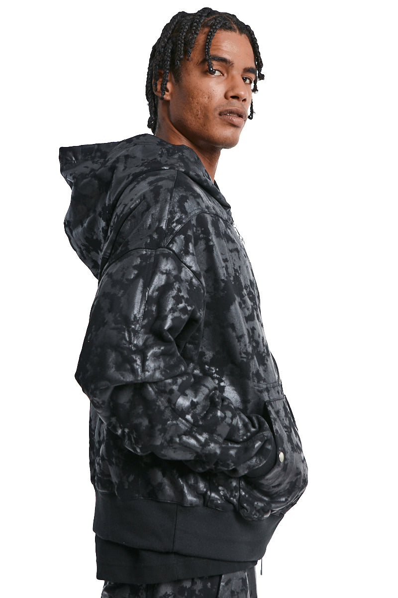 BLACK SWEAT ZIP HOODIE BLOUSON