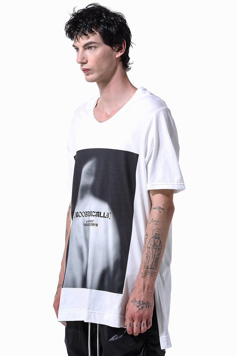 WHITE FRONT PRINT COTTON TEE