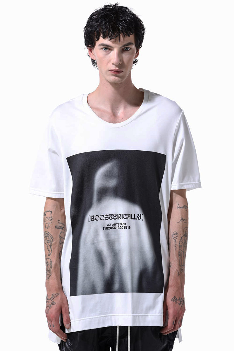 WHITE FRONT PRINT COTTON TEE