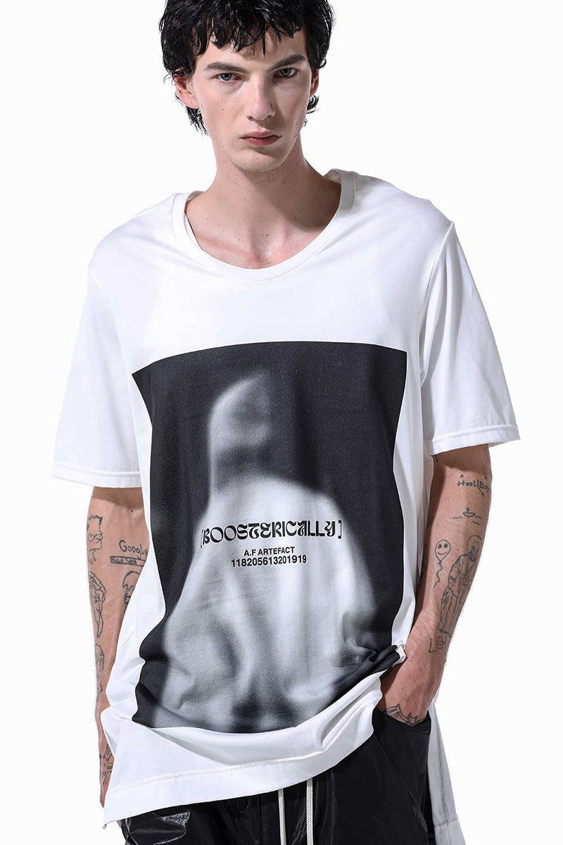 WHITE FRONT PRINT COTTON TEE