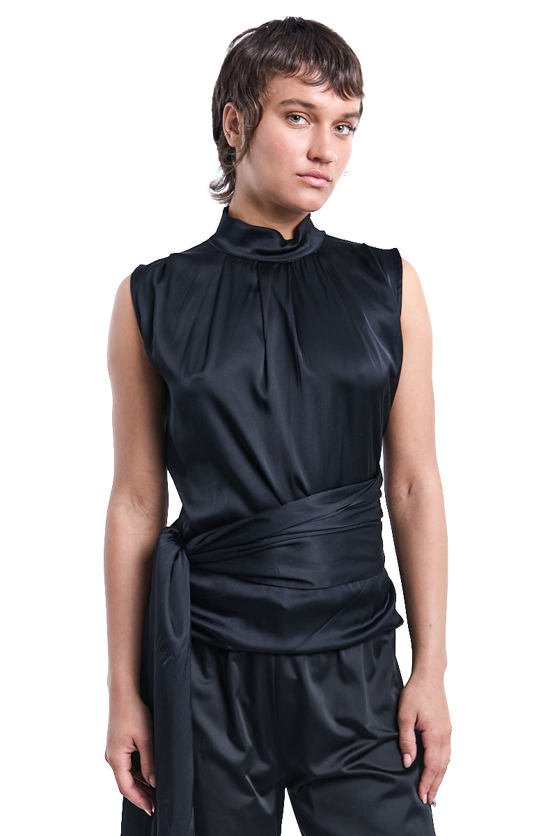 SLEEVELESS SHIRT SATIN FUSCIACCA