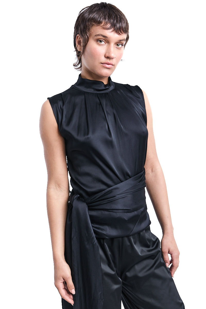 SLEEVELESS SHIRT SATIN FUSCIACCA