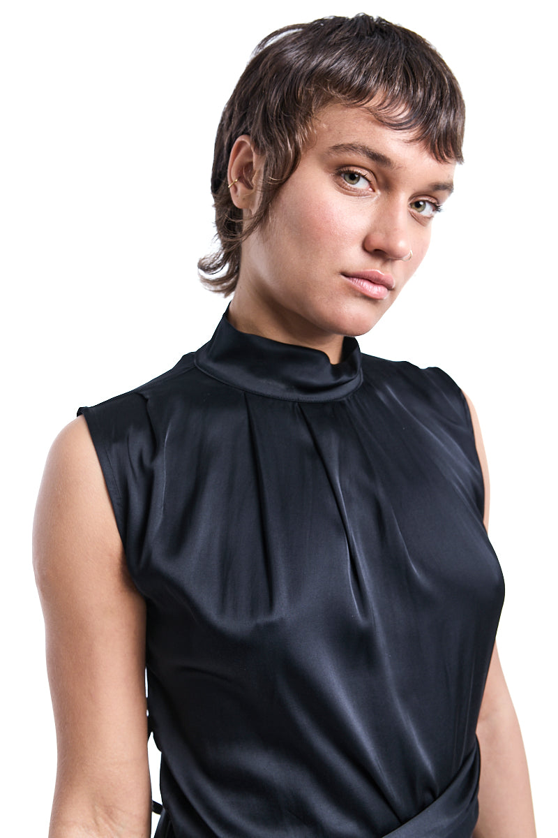 SLEEVELESS SHIRT SATIN FUSCIACCA