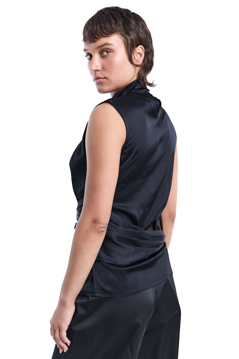 SLEEVELESS SHIRT SATIN FUSCIACCA