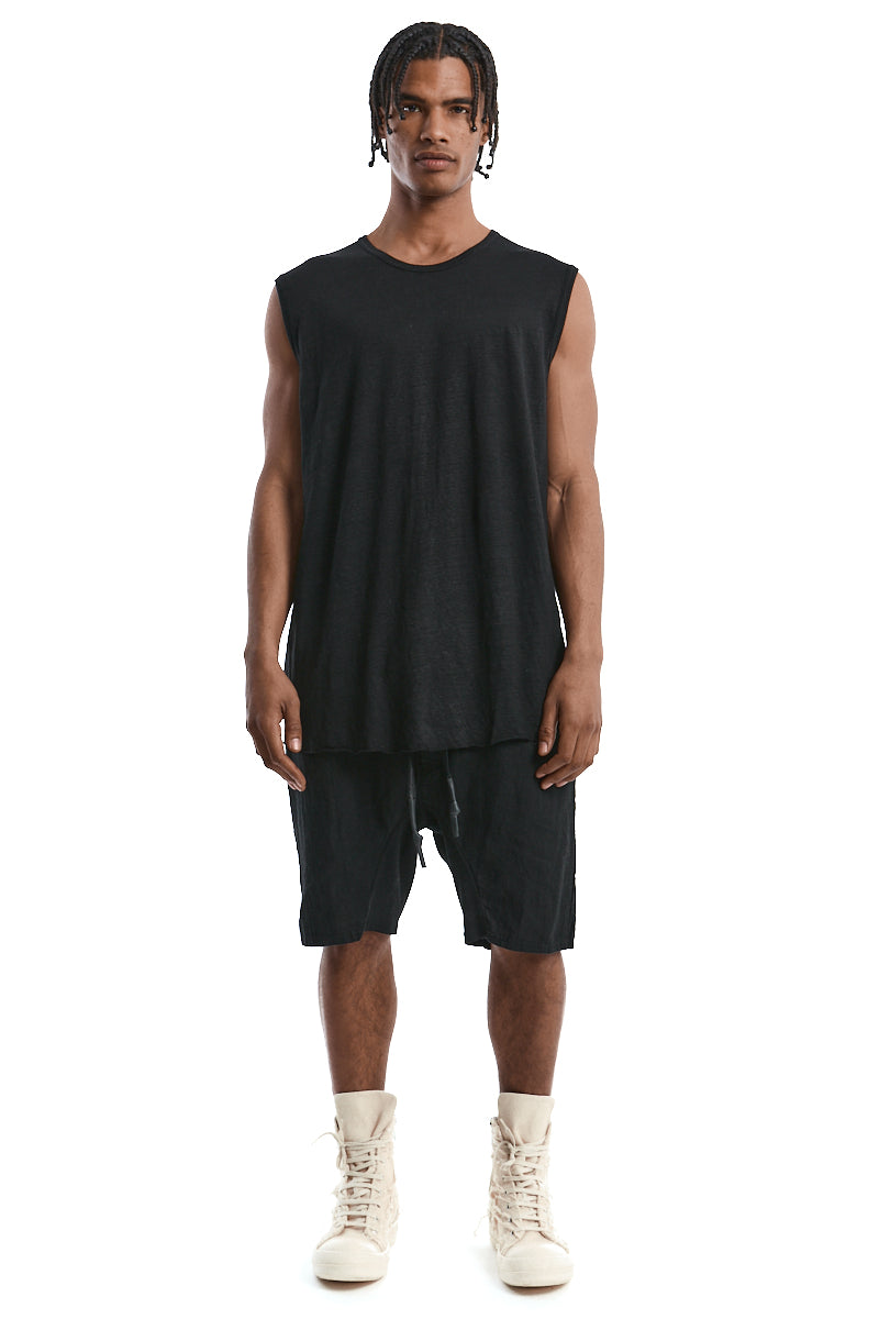 BLACK SLEEVELESS LINEN TEE