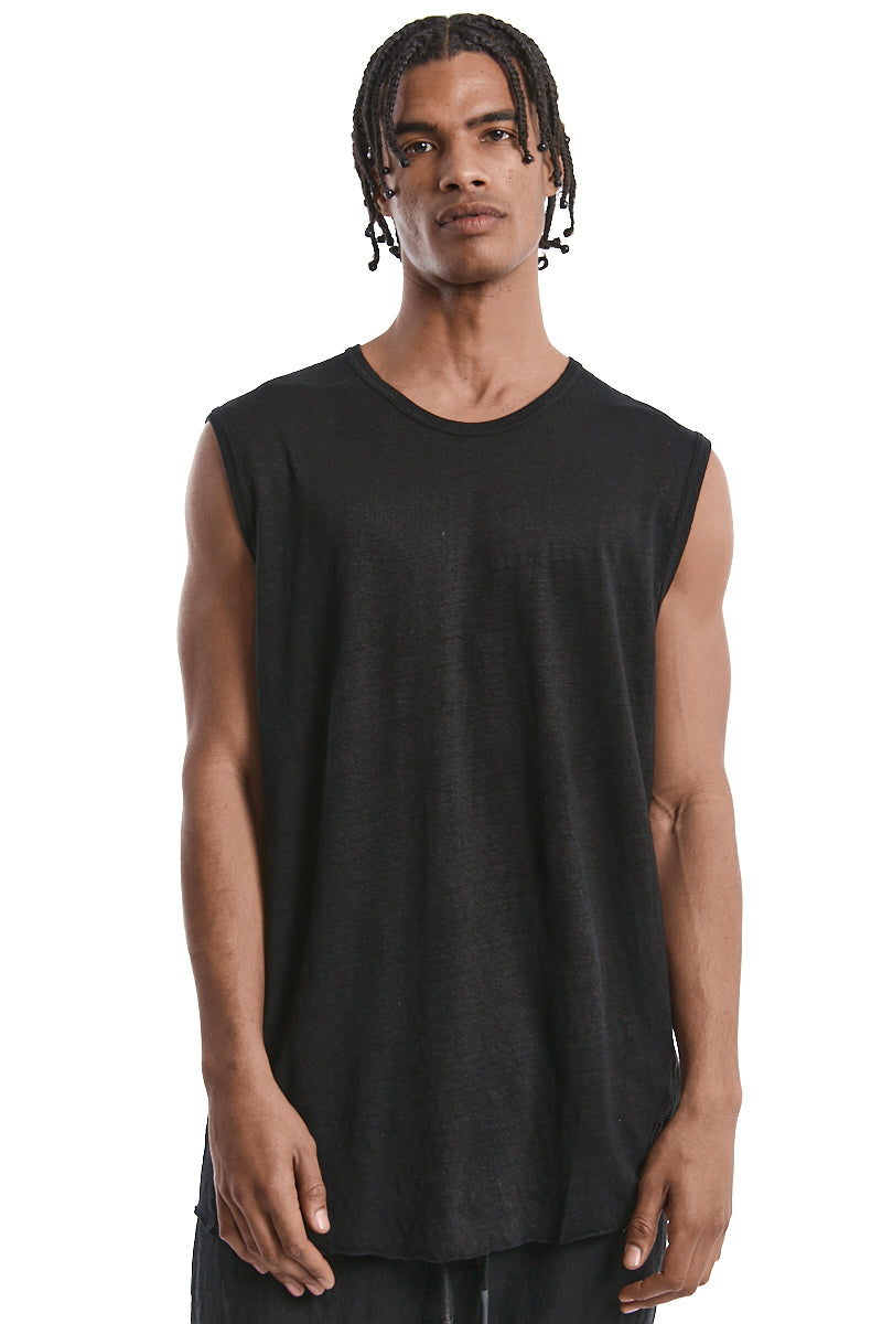 BLACK SLEEVELESS LINEN TEE