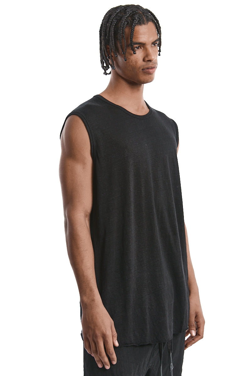 BLACK SLEEVELESS LINEN TEE