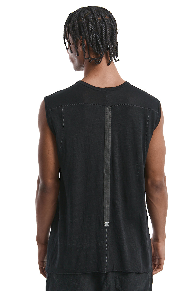 BLACK SLEEVELESS LINEN TEE