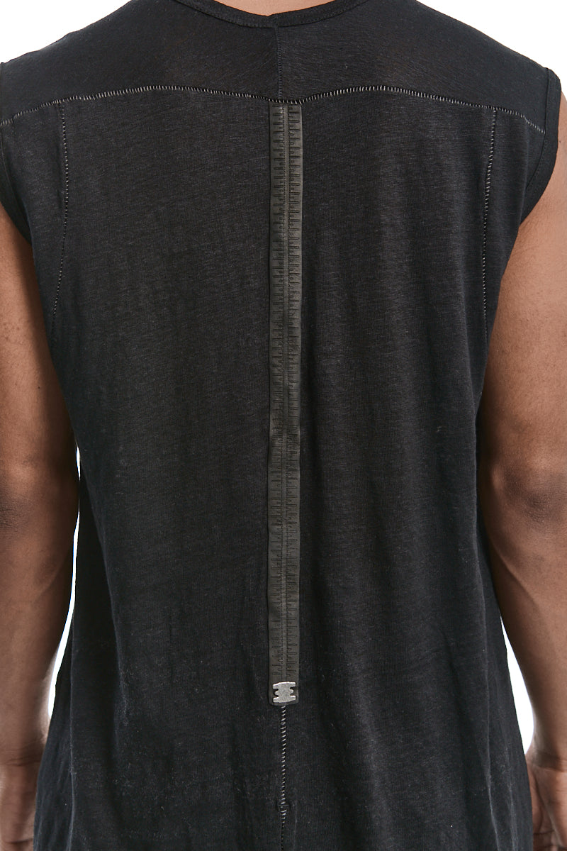 BLACK SLEEVELESS LINEN TEE