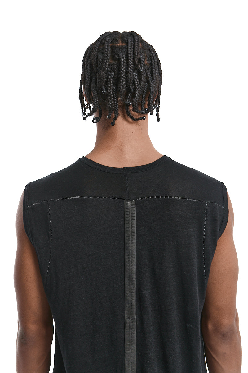 BLACK SLEEVELESS LINEN TEE