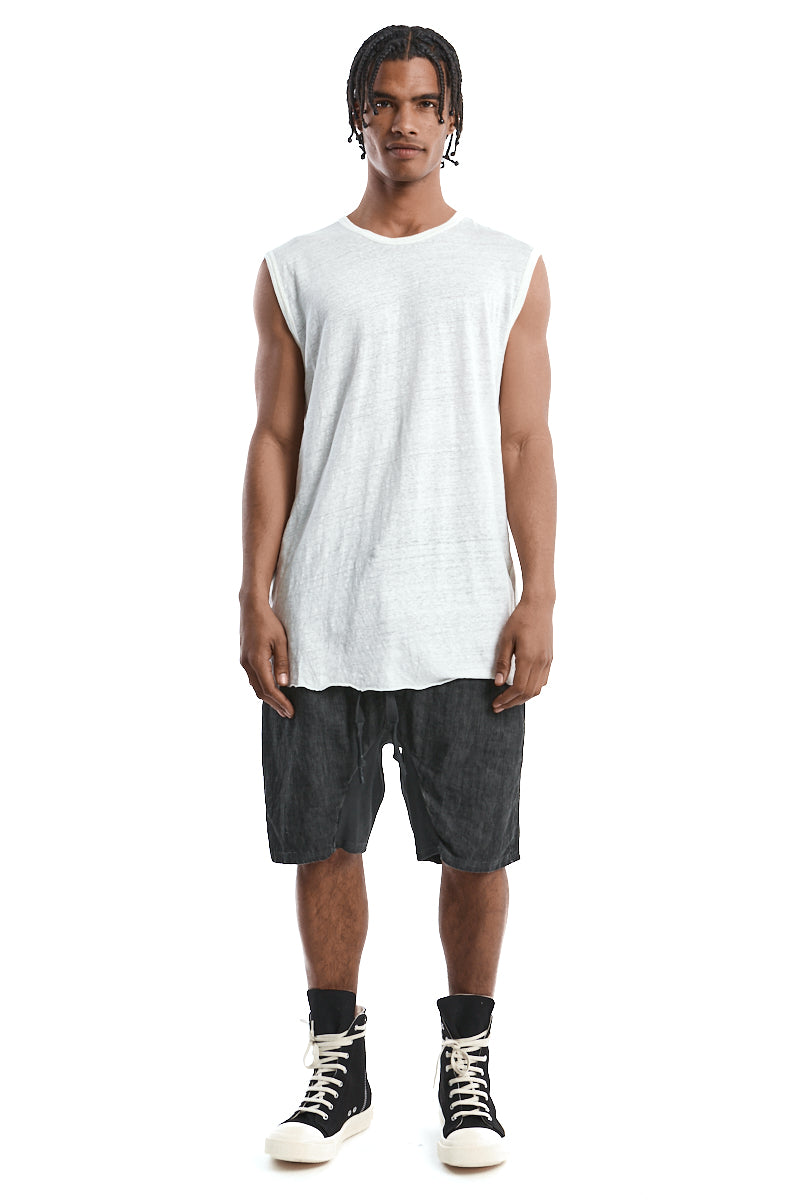 WHITE SLEEVELESS LINEN TEE