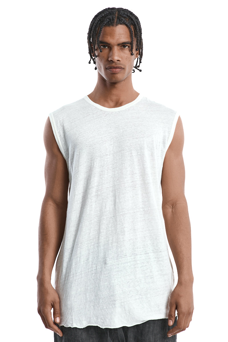 WHITE SLEEVELESS LINEN TEE