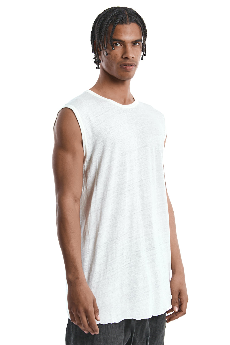 WHITE SLEEVELESS LINEN TEE