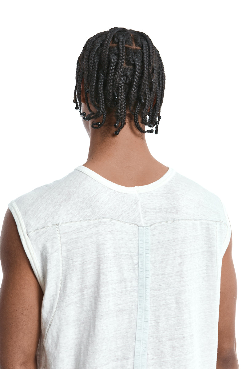 WHITE SLEEVELESS LINEN TEE
