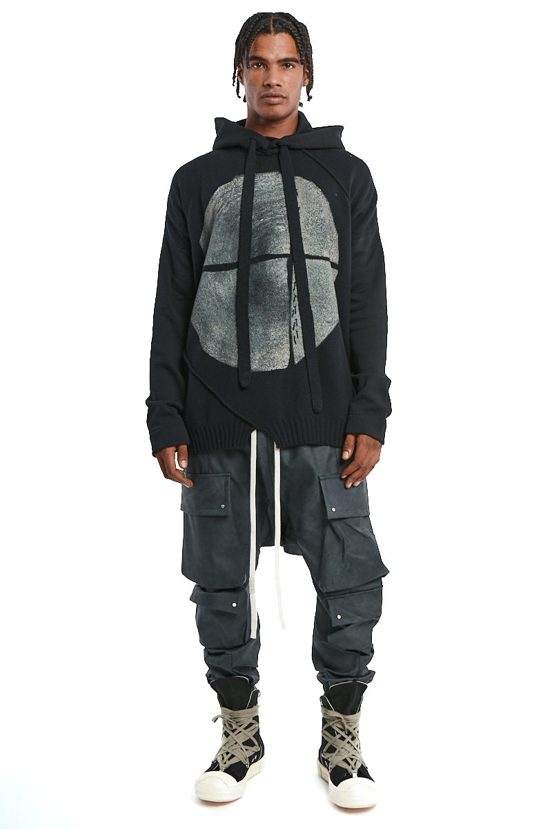 BLACK ABSTRACT GRAPHIC HOODED SWEATER