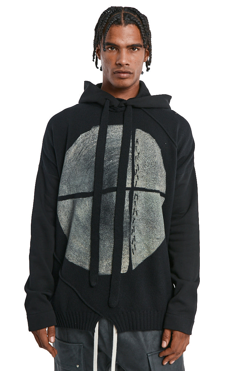 BLACK ABSTRACT GRAPHIC HOODED SWEATER
