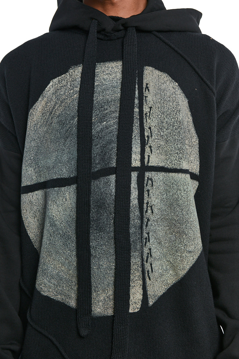 BLACK ABSTRACT GRAPHIC HOODED SWEATER