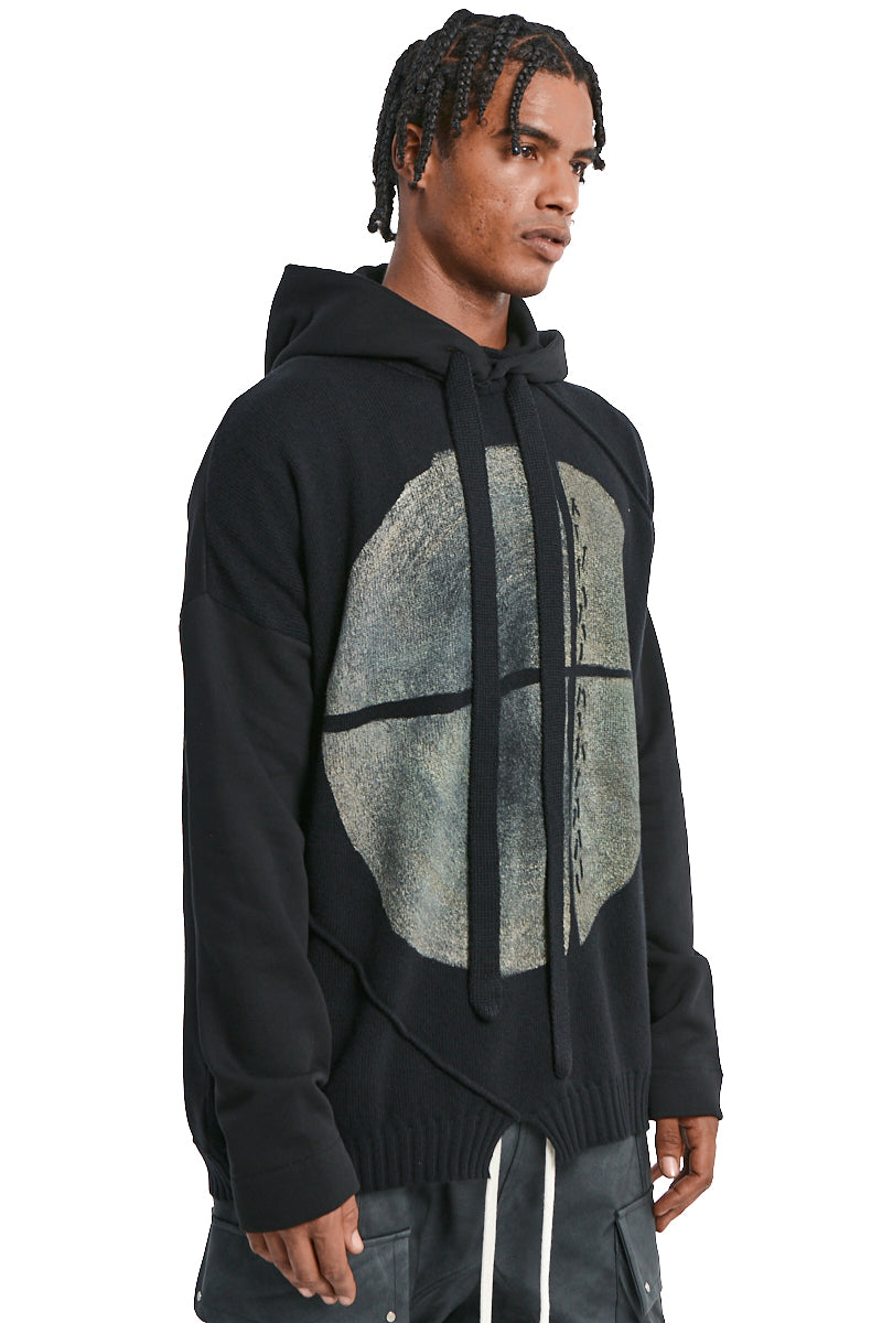 BLACK ABSTRACT GRAPHIC HOODED SWEATER
