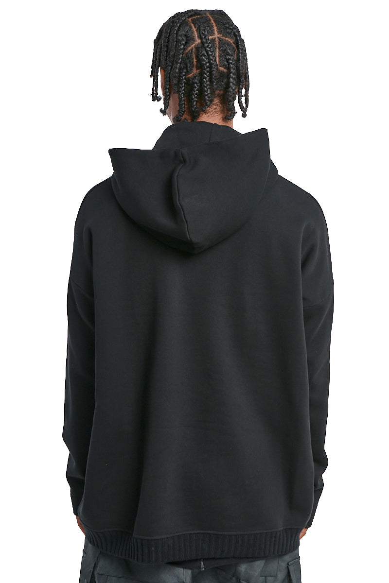 BLACK ABSTRACT GRAPHIC HOODED SWEATER