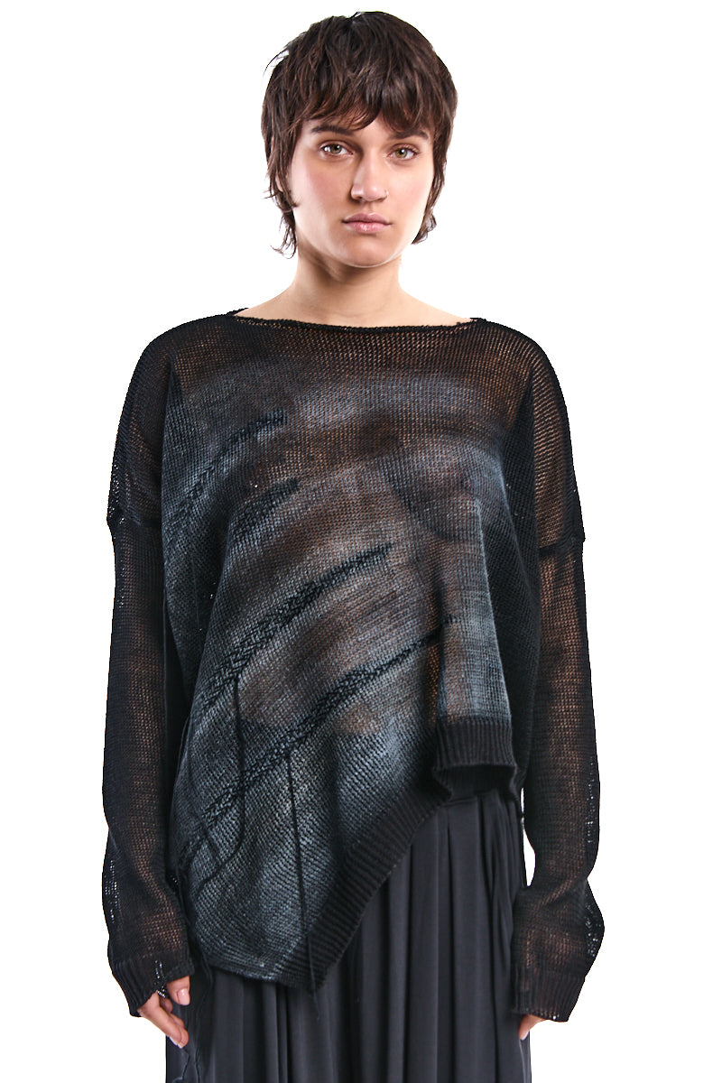 ASYMMETRICAL LINEN KNIT TOP