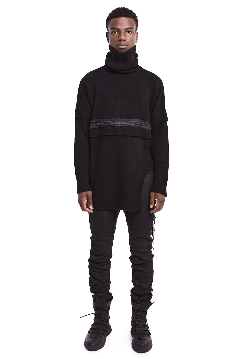 BLACK HIGH NECK ASYMMETRIC JERSEY