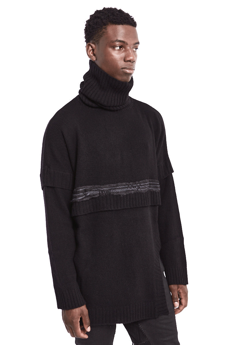 BLACK HIGH NECK ASYMMETRIC JERSEY